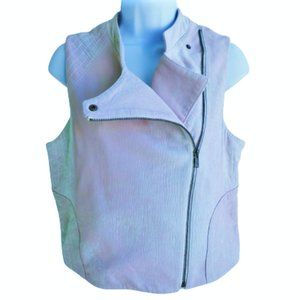 LeaTHeR USA Moto Vest Lined Ivory Pink Mandarin Collar Asym Zip Snap Kymerah S